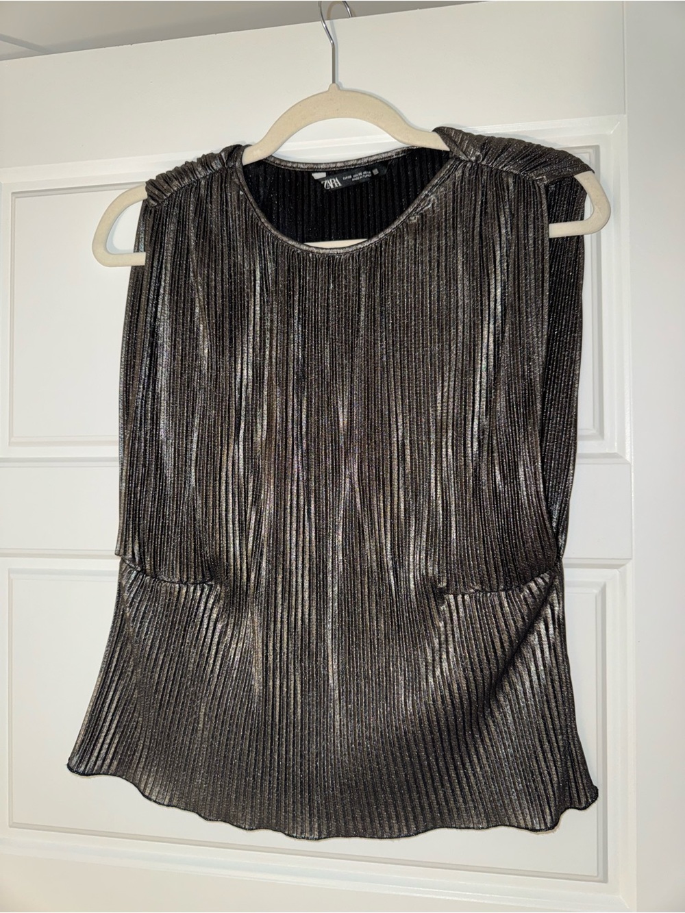 Zara Metallic Pleated Sleeveless Camisole - Silver Black